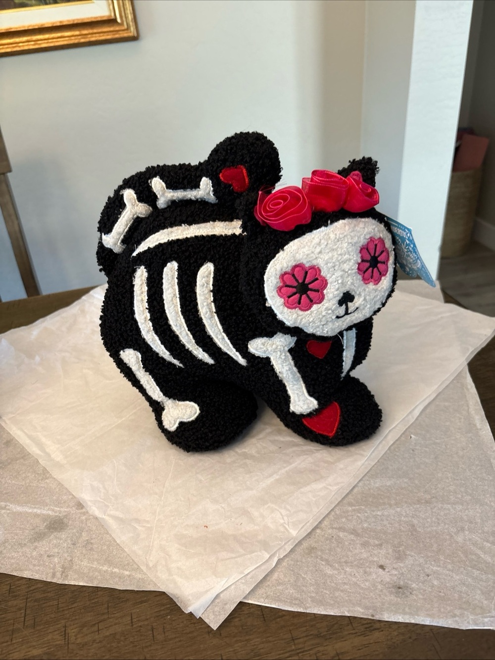 Day of the Dead Halloween Sugar Skull Skeleton 10" Plush Cat Pilow-NWT
